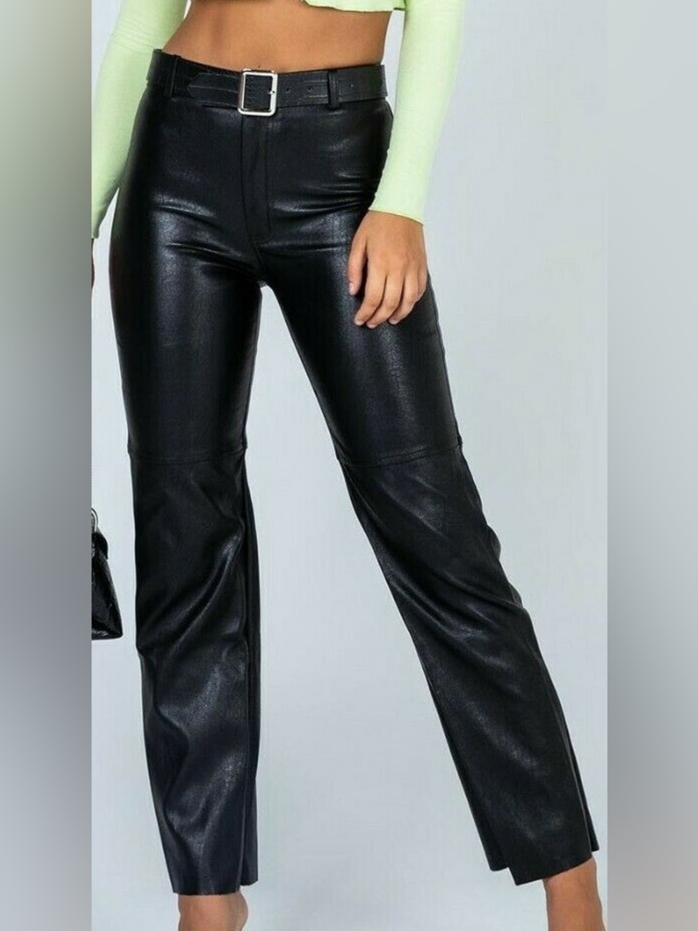 Princess Polly Macey Black High Rise Straight Leg Faux Leather Vegan Pants - Picture 2 of 5